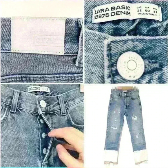 Zara Denim Jeans high waisted light washed Ripped with Frayed Tie dye white hem. - Picture 10 of 16